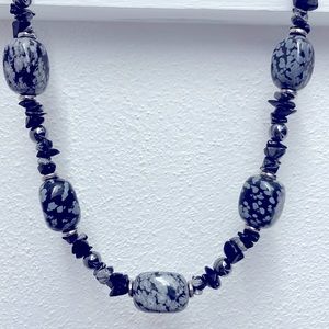 Handmade Necklace with silver and obsidian beads